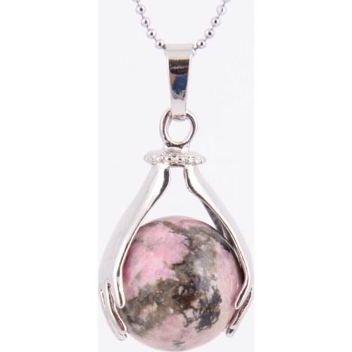 Natural Tiger Eye Lapis Lazuli Onyx Opal Round Stone Beads Both Hands Ball Pendant Necklace Women Trendy Jewelry Colors D595a