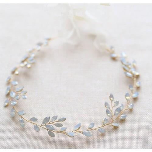 High-end gold alloy immortal fairy opal crsytal headbands hairdressing brides headwear