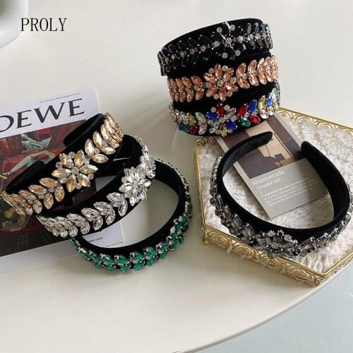 PROLY New Fashion Baroque Hair Accessories Flower Rhinestone Headband Top Quality Shining Headwear Party Jewelry