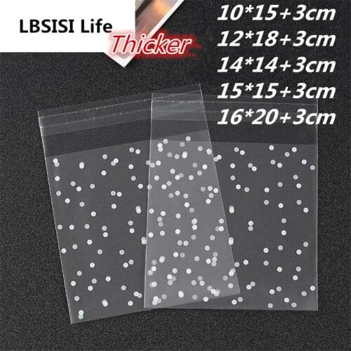 100pcs/lot Thicker Pink Blue White Dot Translucent Dots Plastic Candy Cookie Packaging Bags Cupcake Wrapper Self Adhesive Bag