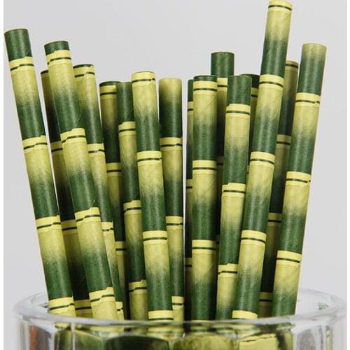 100x Degradable Kraft Paper Suction Tube Bamboo pattern Straws For Party Baby Wedding Shower Decoration Gift Party Event Supply