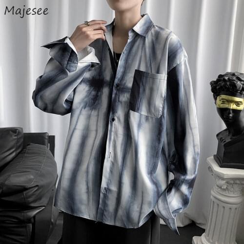 Harajuku Long Sleeve Shirts Men Large Size 3XL Spring Tie Dye Loose All Match Handsome Outerwear Male High Street Social Daily