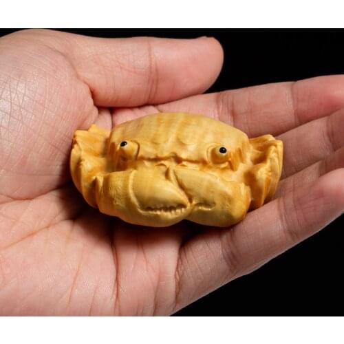 Boxwood 6cm Crab Sculpture Wood Carving Animal Statue Lucky Home Decor