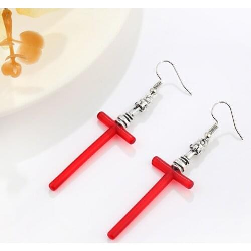 Kylo Ren Lightsaber Earring Red Cross Charm Pendant Resin Handmade Dangle Earrings for Girls Fandom Jedi Sith Jewelry Wholesale