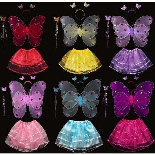 Anime Fairy tale princess costume cosplay wings butterfly cape shawl Stole Kids Cute girls accessories Glowing butterfly wings