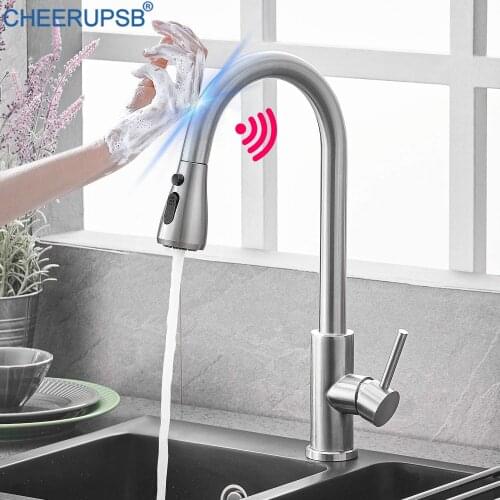 Kitchen Touch Faucets Sink Smart Sensor Tap Modern Flexible Pull Out Crane Intelligent Stainless Steel Grifo Hot Cold Mixer Taps