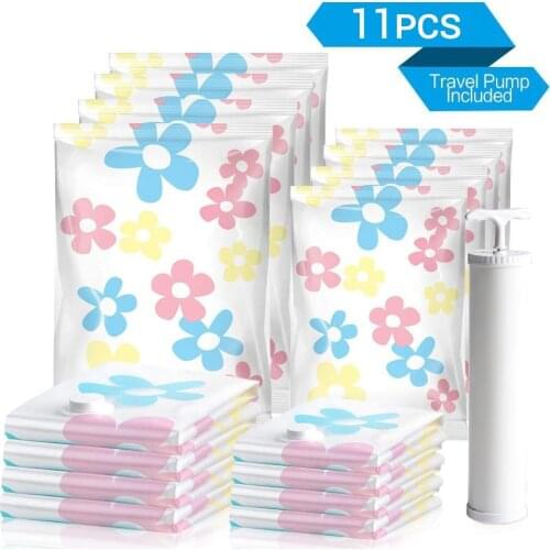 11Pcs Sunflower Vacum Bag Compression Storage Bag Clothes Organizer Space Saving Vacuum Bags For Clothes Quilt Blankets Pillows