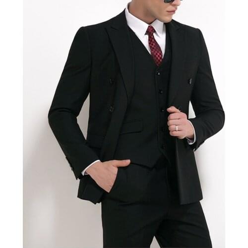 Spring New High Quality Gentleman Fashion Black Suits Slim Fit For Wedding Dress Party Wear Male Clothing (Jacket + Pant + Vest)