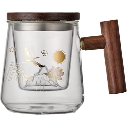 Japanese Glass Heat Resistant Tea Water Separation Cup with Lid and Filter Transparent Office Teacups Coffee Mug Drinkware 400ML