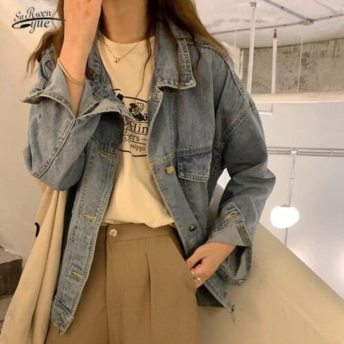 2021 Women Clothes Korean Loose Womens Autumn Jacket Blue Casual Tops Plus Size Jeans Denim Coat New Jean Jacket Vintage 16295