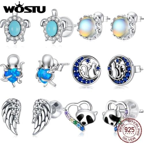WOSTU Fashion 925 Sterling Silver Hollow Cat Wing Stud Earrings For Women Jewelry Pendientes Brincos Fashion Jewelry Gift