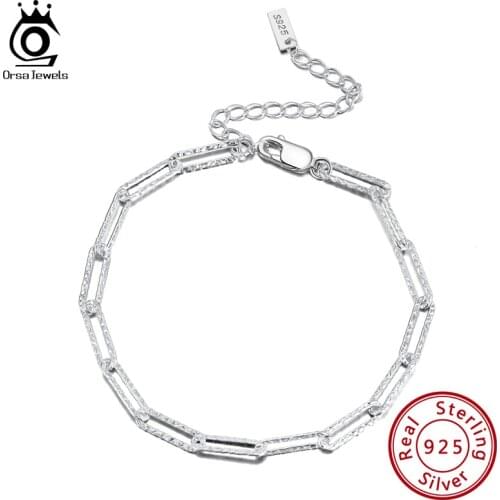 ORSA JEWELS 925 Sterling Silver Handmade 3.5mm Paperclip Link Hammered Chain Bracelet for Women Fashion Bracelet Jewelry SB120