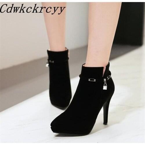 Winter New pattern fashion Europe America Cusp black sexy Rhinestone Suede Short boots Fine heel Add wool Keep warm Women Boots