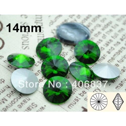 100pcs/Lot, 14mm Green Crystal Rivoli, Free Shipping! Chinese Top Quality Crystal Rivoli