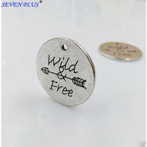 High Quality 20 Pieces/Lot Diameter 24mm Antique Silver Plated Letter Printed Be Fierce Aim High Wild Free Inspirational Charms