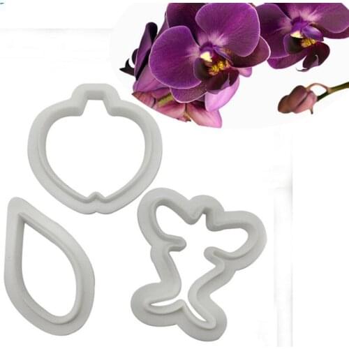 3Pcs Flower Mold Fondant Cake Embosser Butterfly Orchid Cutter Cookie Biscuit Molds Embossing Fondant Decorating Tools