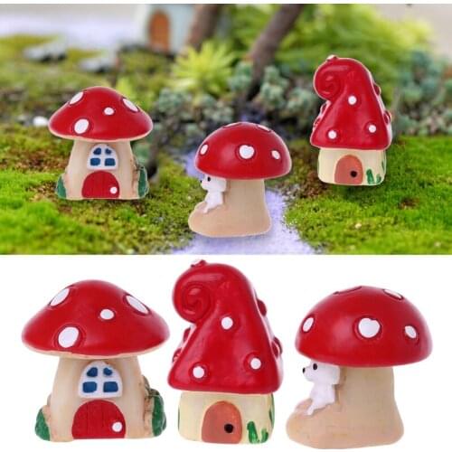 3Pcs/Set Cute Mushroom House DIY Resin Garden Craft Decoration Miniature Micro