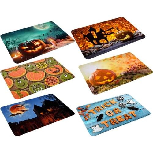 40*60cm Halloween Pumpkin Witch Floor Mat Flannel Printed Floor Mat Childrens Room Bedroom Kitchen Door Mat Non-slip Mat