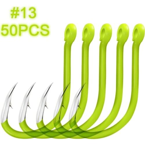 50pcs Fluorescent Fishing Hooks High Carbon Steel Fishing Hook Fishing Hook Tackle pesca jig accessories