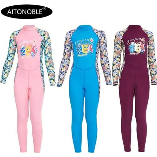 Aitonoble 2021New Girl Rash Guard Surf Suit Girls One Piece Swimwear STeenagers Swimsuit Diving Suit Rashguard for Girls