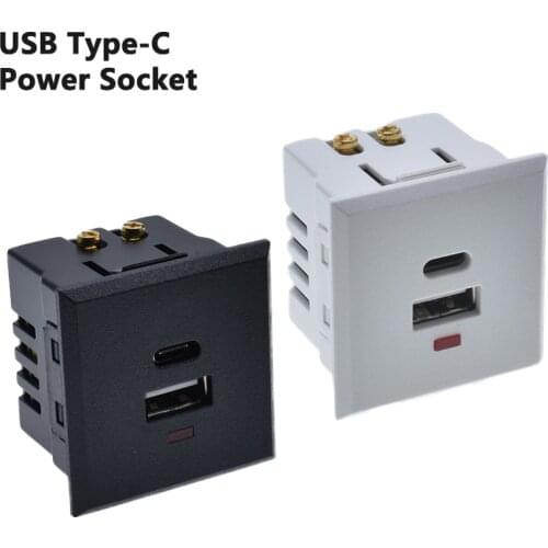 Double USB Type-C Power Socket AC/DC QC Charge Adapter Socket Board Mold 220V 5V White Desktop Socket
