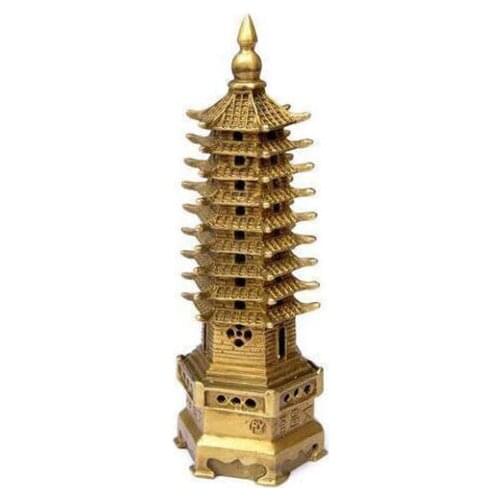 Bi001611 Chinese Pagoda Religion Tower Bronze Statue Decoration 9-Tier