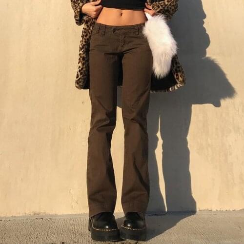 Streetwear Skinny Brown Pants Women Fashion 2021New Autumn Harajuku Y2K Low Waist Straight Casual Solid Stretch Trousers Female