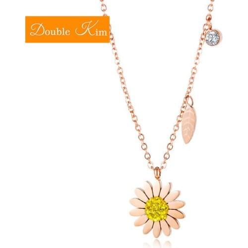 Small Daisy Leaves Pendant Necklace Titanium Stainless Steel Rose Gold Color Chain Necklace Fashion Trendy Women Jewelry Gift