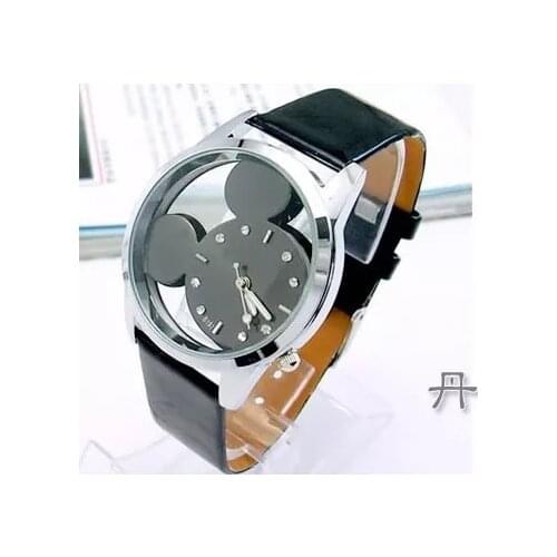 Relogio Fashion Cartoon Women Watch Men Transparent Hollow Quartz Mickey Watches Leather Strap Kid Wristwatch Girl Gift Relojes