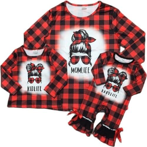 Girlymax Fall/Winter 2 Colors Baby Girls Mommy &me Boutique Plaid Gingham Kidlife Top T-Shirt Romper Family Look Kids Clothing