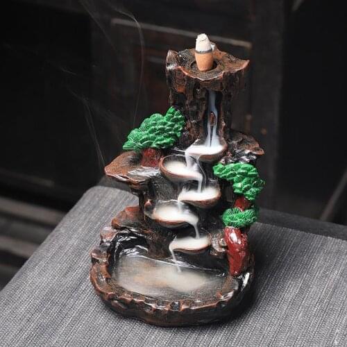 Mountain River Handicrafts Backflow Incense Burner With 20 Pcs Cones Smoke Waterfall Incense Stick Holder Resin Censer Ornaments