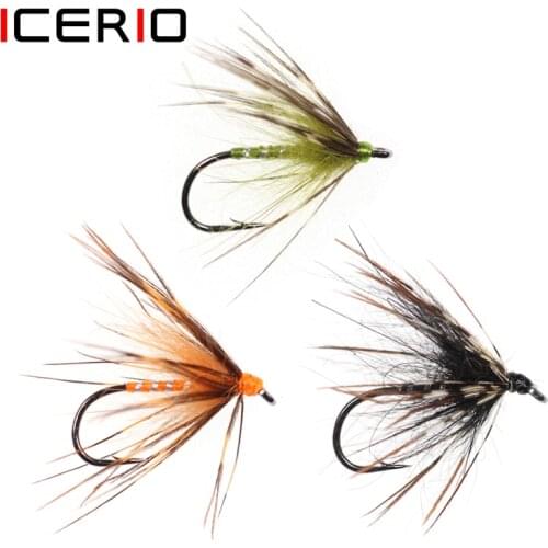 ICERIO 6PCS Soft Hackle Wet Fly Tenkara Nymph Fly Tying Hook Trout Fishing Fly Lure Baits #12