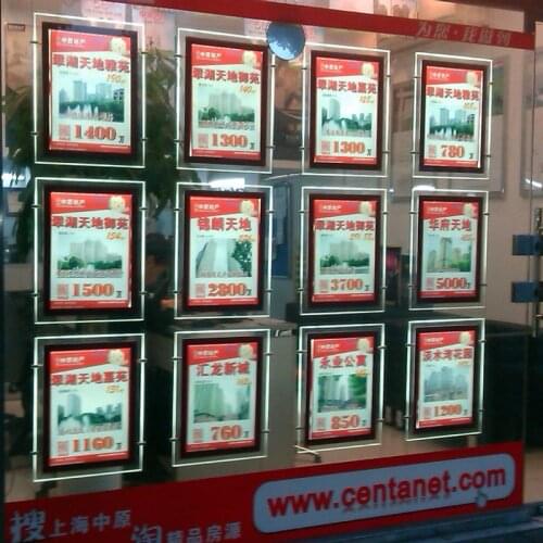 Cable Kits system Acrylic Frame LED Illuminated Signage Light Panel Boxes for Real Estate Window Vertical 3XA4/column