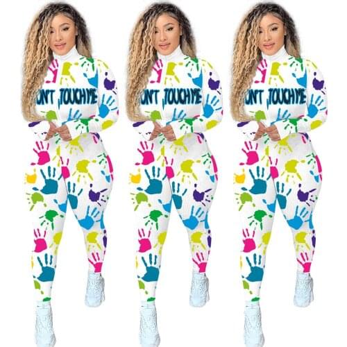 Workout Knitted Ribbed Don't Touch Print Rompers Women Jumpsuit Zipper Moto Biker Long Sleeve Fitness Bodycon Skinny