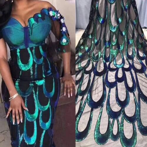 Latest Green African Lace Fabric 2021 High Quality Lace Embroidery Sequin Nigerian Lace Fabrics 5 Yards for Wedding Dress M2848