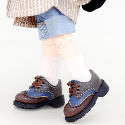 OB11 doll shoes are suitable for men with 1/12 size fashionable and versatile new British round head patchwork leather shoes