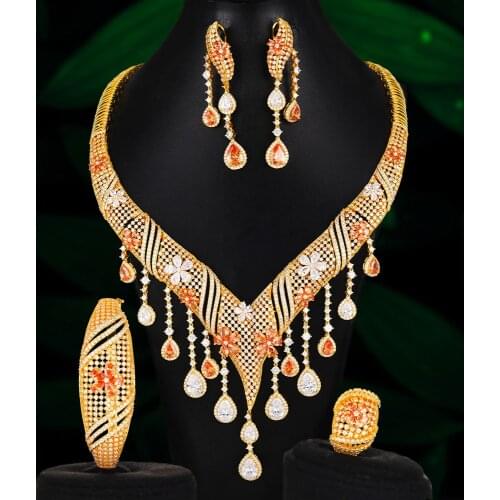 Missvikki Luxury Cute Sweet Tassel Necklace Bracelet Earrings Ring 4PCS Jewelry Set Women Brides Wedding Jewellery High Quality