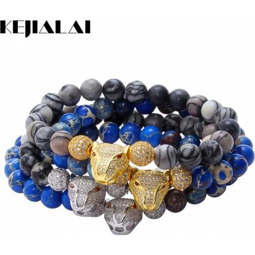 2017 Men Jewelry Anil Arjandas Bracelets, Red Eyes Gold Leopard Head & Beads Micro Pave Clear Zirconia Bracelet Pulsera