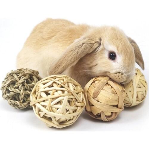 5pcs Natural Grass Ball Toy For Rabbit Animal Teeth Chewing Cleaning Ball Toy For Dwarf Hamster Bunny Guinea Pigs Gerbil