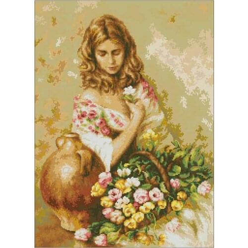 Woman and flower patterns Counted Cross Stitch 11CT 14CT 18CT DIY Chinese Cross Stitch Kit Embroidery Needlework Sets home decor