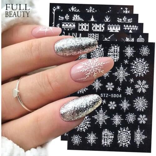 8pcs Christmas Nail Stickers Set 5D Engraved Snowflakes Sliders for Nail Art Decoration Winter Embossed Design Accessory CHSTZ5D
