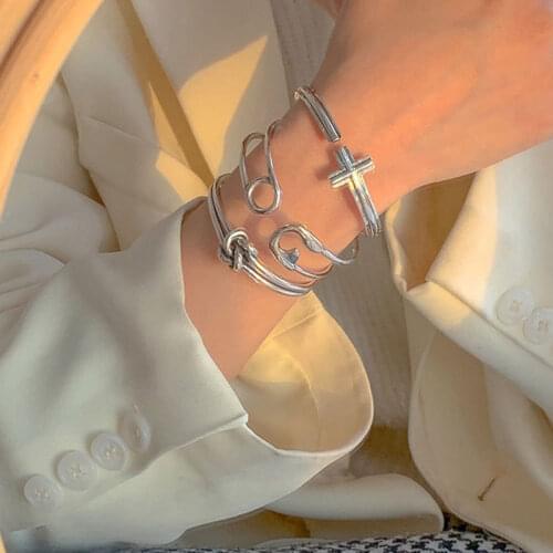 New Ins Retro Geometric Cross Pin Bracelet Simple Luxury Cross Bracelets For Women Girls Fashion Jewelry Gift