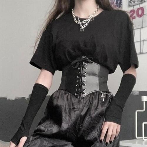 New Gothic Dark Lace Up Crop Top Women Corset Belt Slim Cummerbunds PU Leather Top Harness Bustier Tops To Wear Out