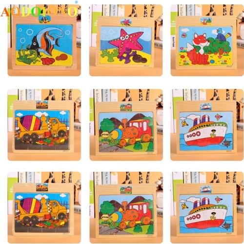 Montessori Toys Educational Wooden Toys for Children Early Learning 3D Cartoon Animal Traffic Puzzle Toy Kids Math Jigsaw Games