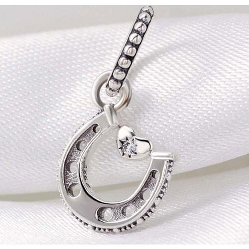 Original Vintage Beaded Good Luck Horseshoe Pendant Beads Fit 925 Sterling Silver Charm Bracelet Bangle Diy Jewelry