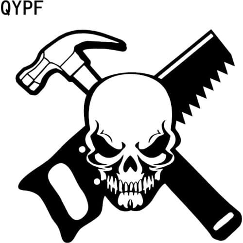 QYPF 14.6*13.9CM Carpenter Skull Construction Worker Graphic Vinyl Decoration Car Sticker Black/Silver C16-0051