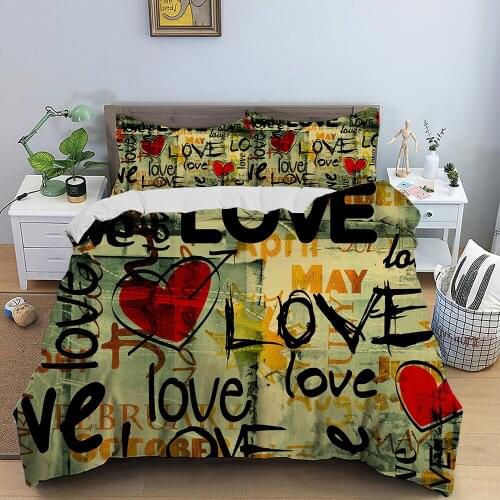 Love Pattern Bedding Set 3D Printing Colorful Quilt Cover 2/3 Pieces Of Household Alphabet Autumn Wedding cover (no sheets)
