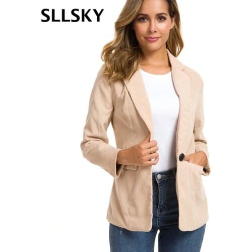 Sllsky Corduroy Women Blazers Office Ladies female Jackets With Pockets Suits Notched Collar 2020 Autumn New Liner Outerwear