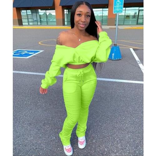 V-neck Long Sleeve & Stacked Leggings Matching Set Sweatpant Sporty Activewear Outfits