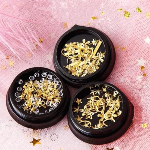 High Quality 1box Hybrid Bright Diamond Star Month Pearl Small Rivet Metal Rhinestone 3D Charm DIY Nail Supplies Decoration